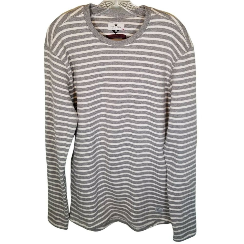Blue de Genes Striped Sweater Men L/XL Gray White Saitama Japan Sweatshirt